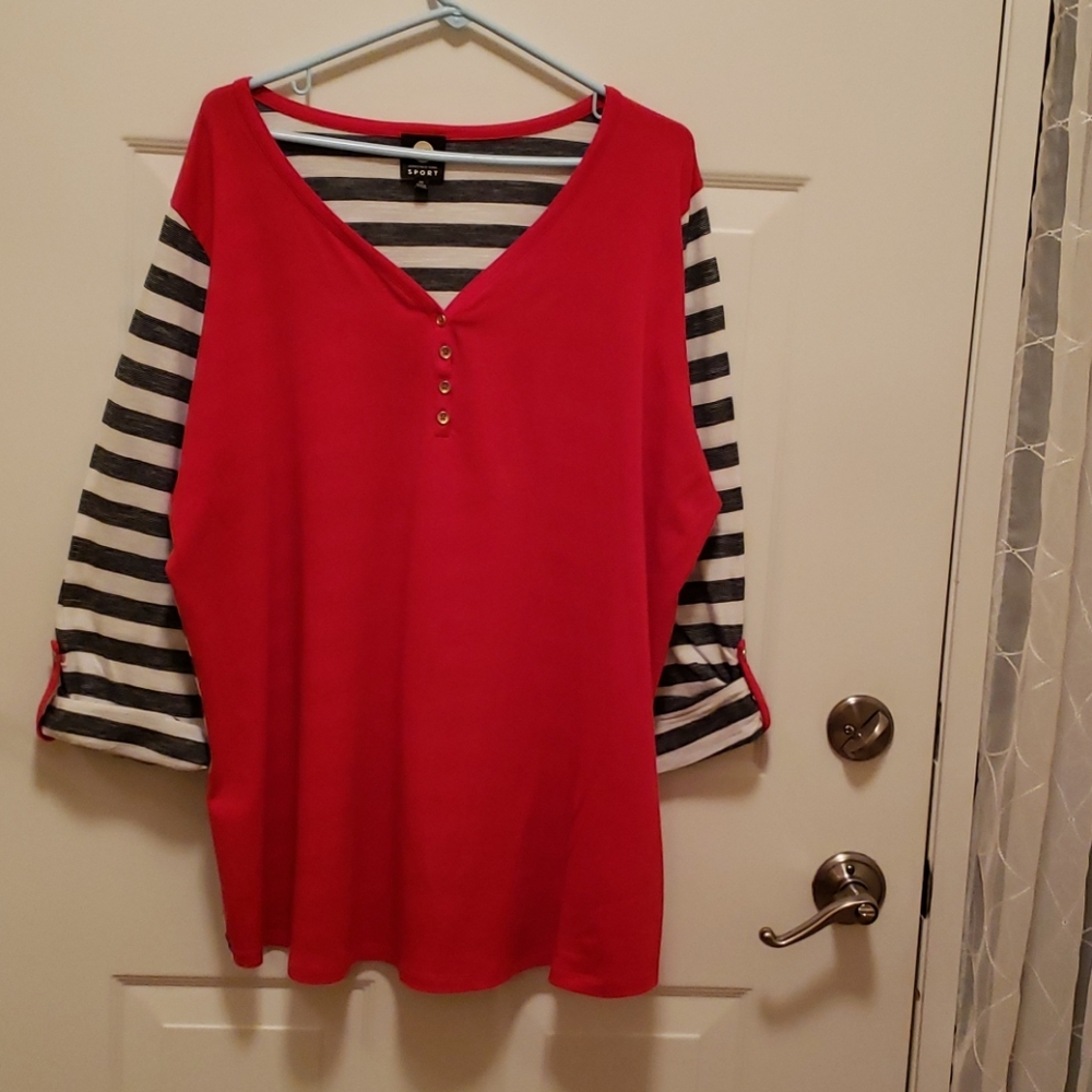 Jones red and black & white striped  shirt
